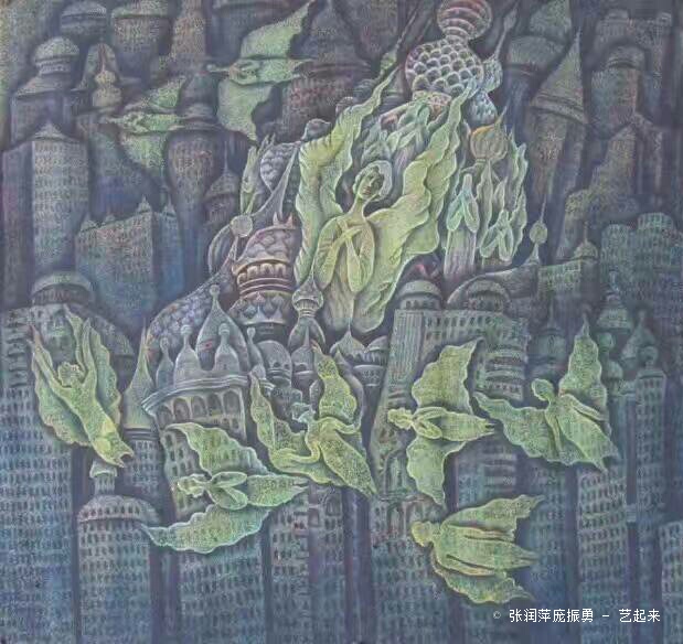 张润萍国画《教堂2》