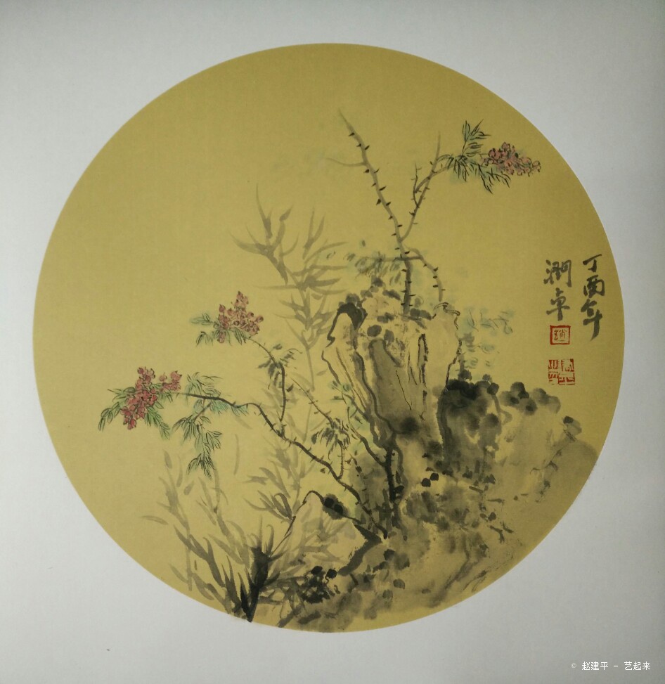 花鸟团扇,赵建平, 2017年纸张国画 | 艺起来 - topart